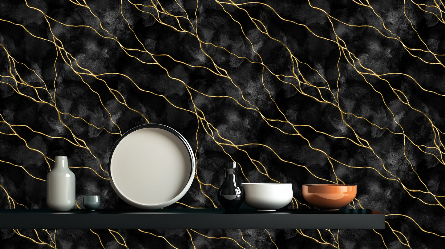 Black Marble Gold Veins