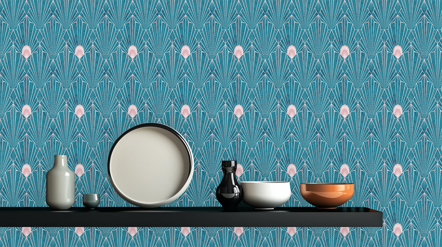 Art Deco Fan Teal wallpaper mural - XWALLX