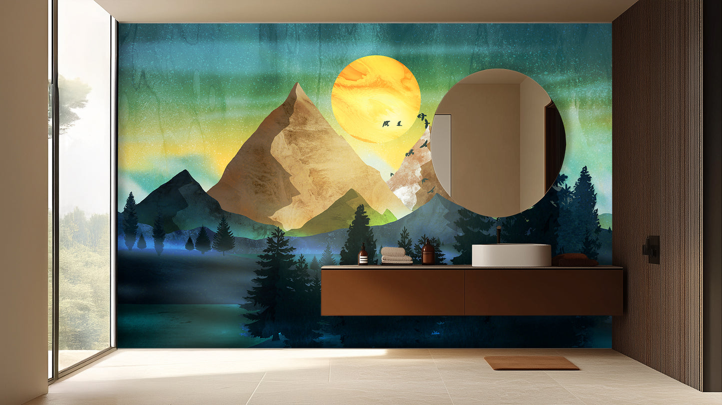 Painterly Mountainscape wall mural - XWALLX