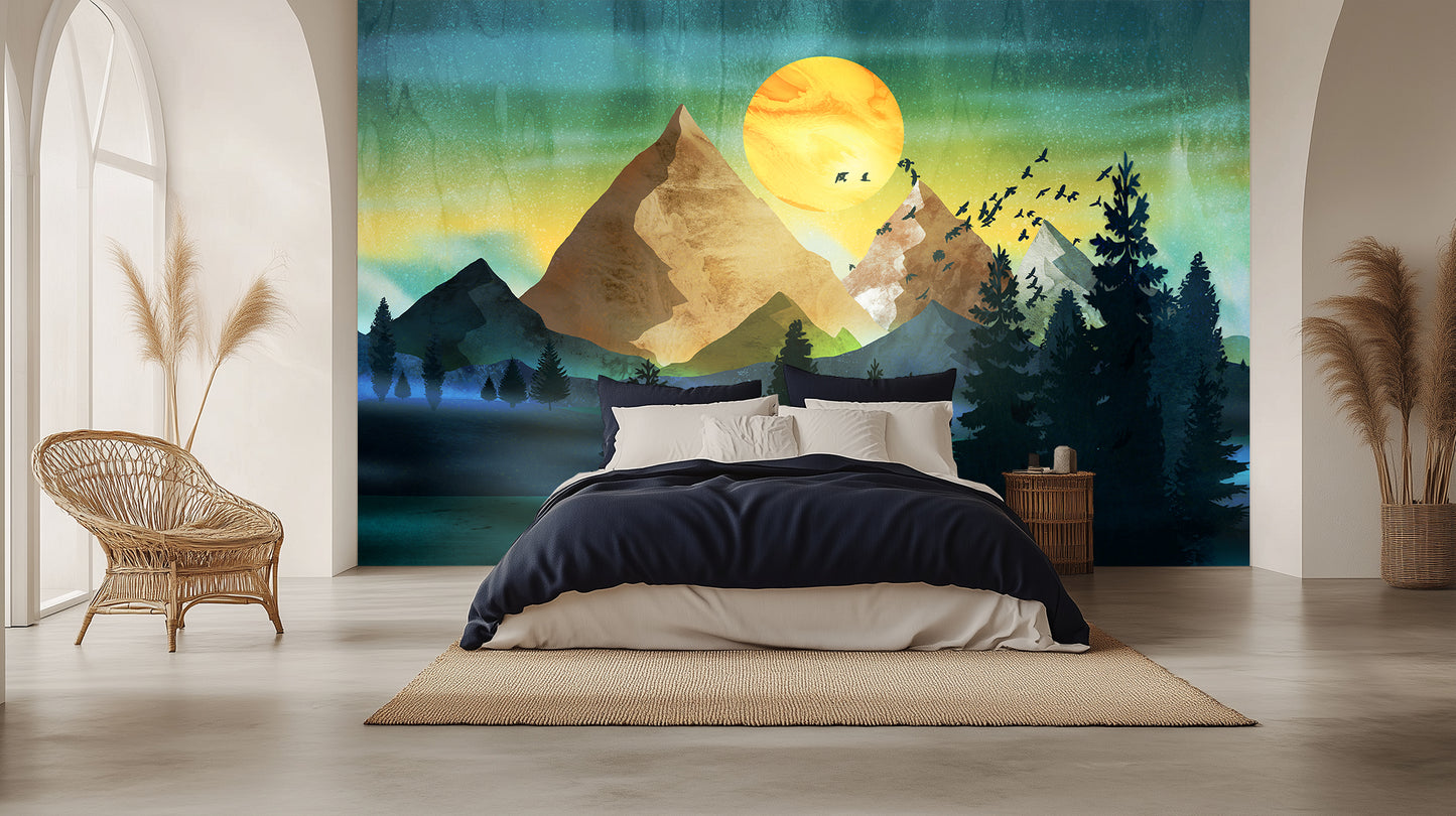 Painterly Mountainscape wallpaper mural - XWALLX