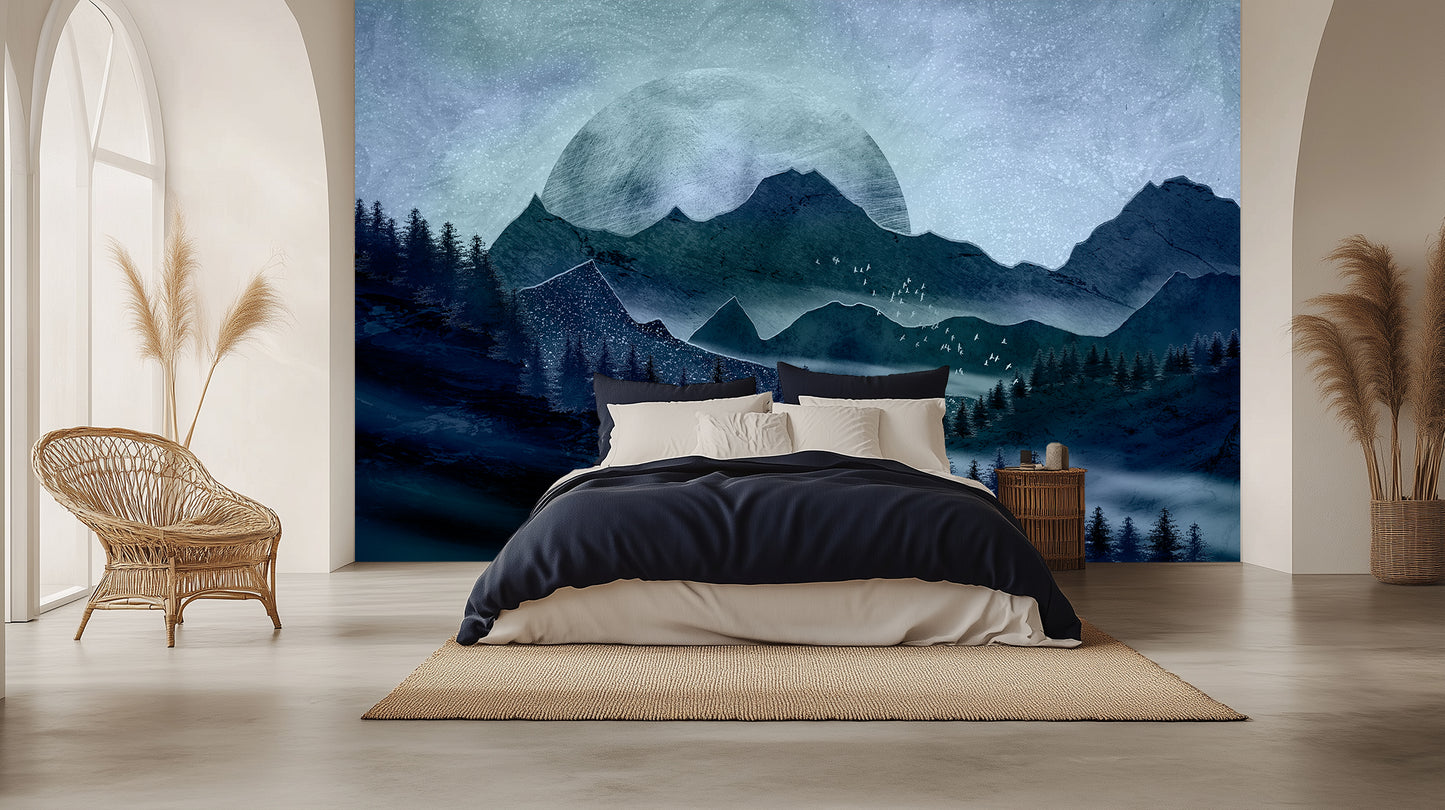 Celestial Mountainscape Abstract wallpaper mural - XWALLX