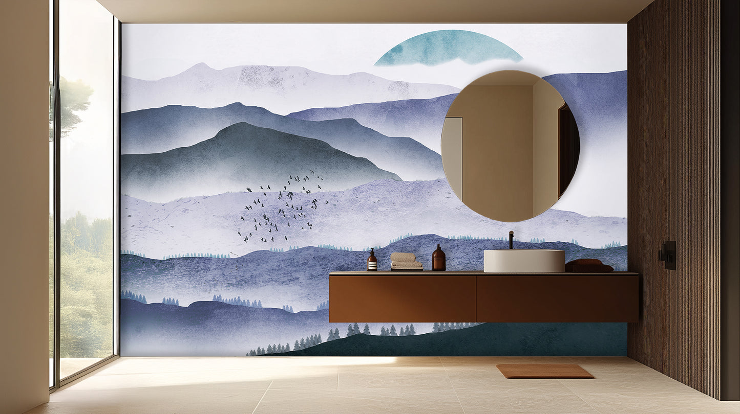Ascending Birds Mountain Serenity wall mural - XWALLX