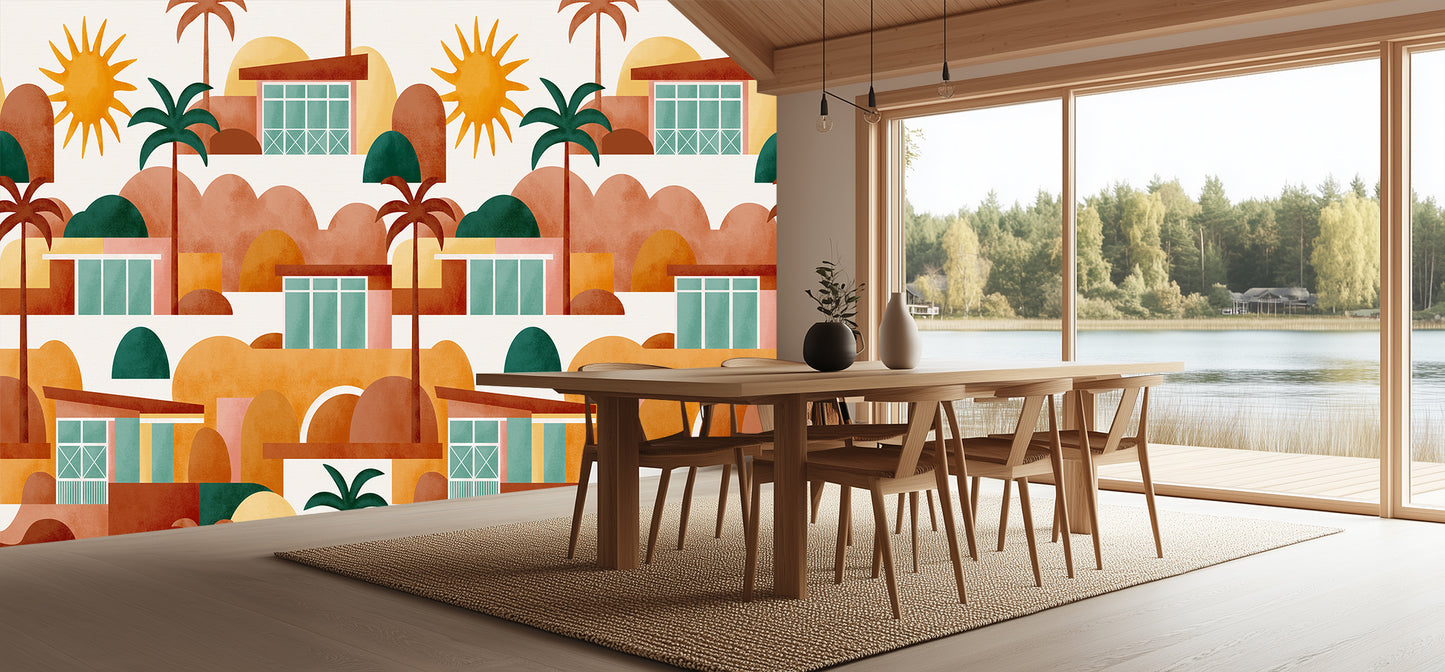 Vibrant Mid-Century Landscape wallpaper mural - XWALLX