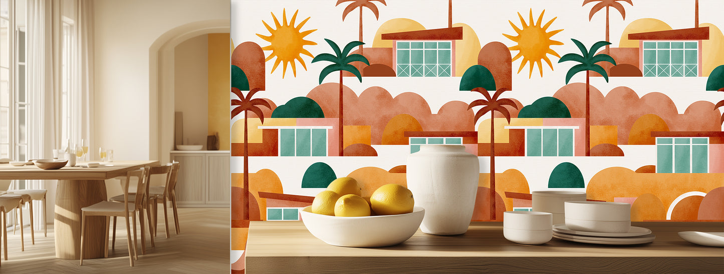 Vibrant Mid-Century Landscape wallpaper - XWALLX