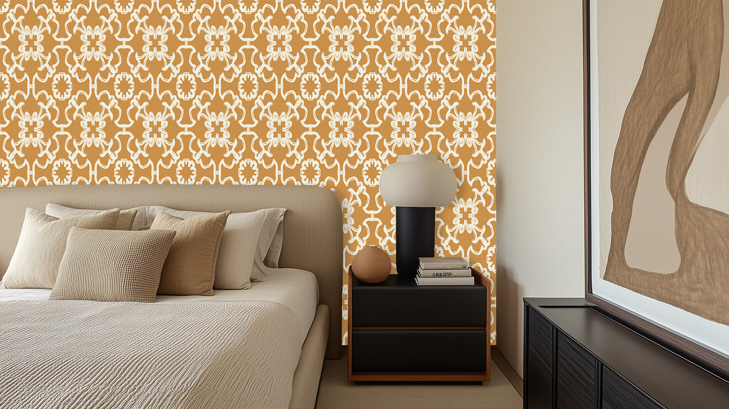 Ochre Ornamental Flow wall mural - XWALLX