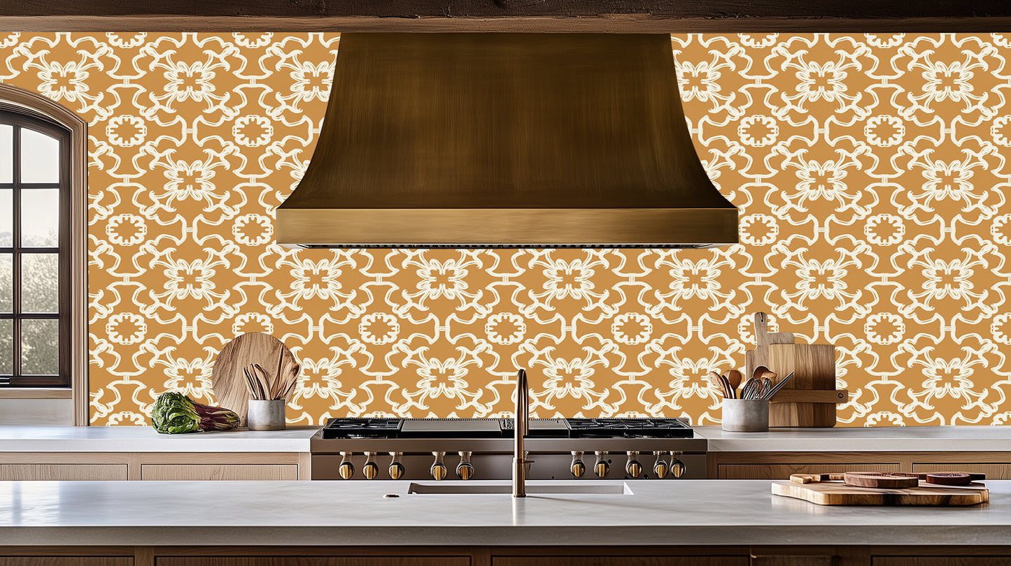 Ochre Ornamental Flow wallpaper mural - XWALLX
