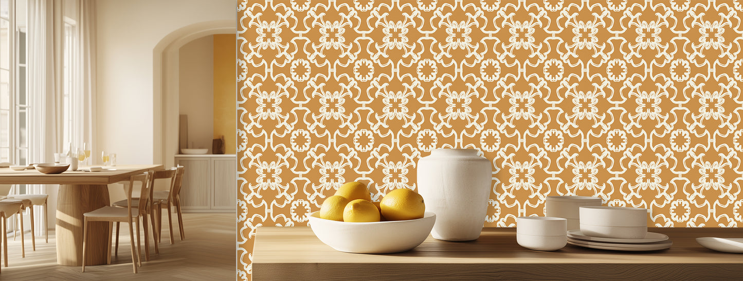 Ochre Ornamental Flow wall art - XWALLX