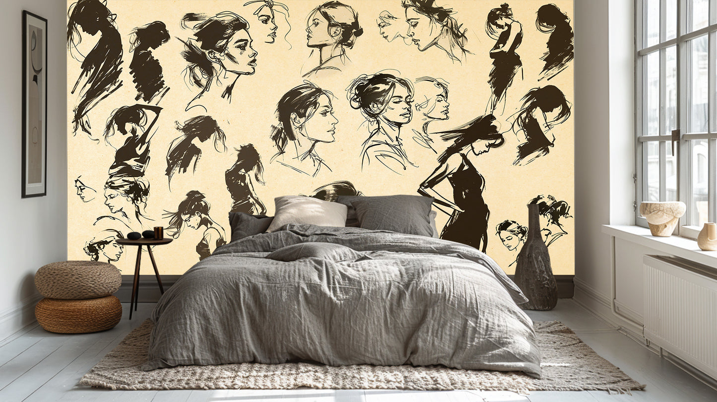 Graceful Silhouettes Sketch wall mural - XWALLX