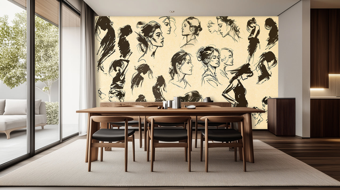 Graceful Silhouettes Sketch wallpaper mural - XWALLX