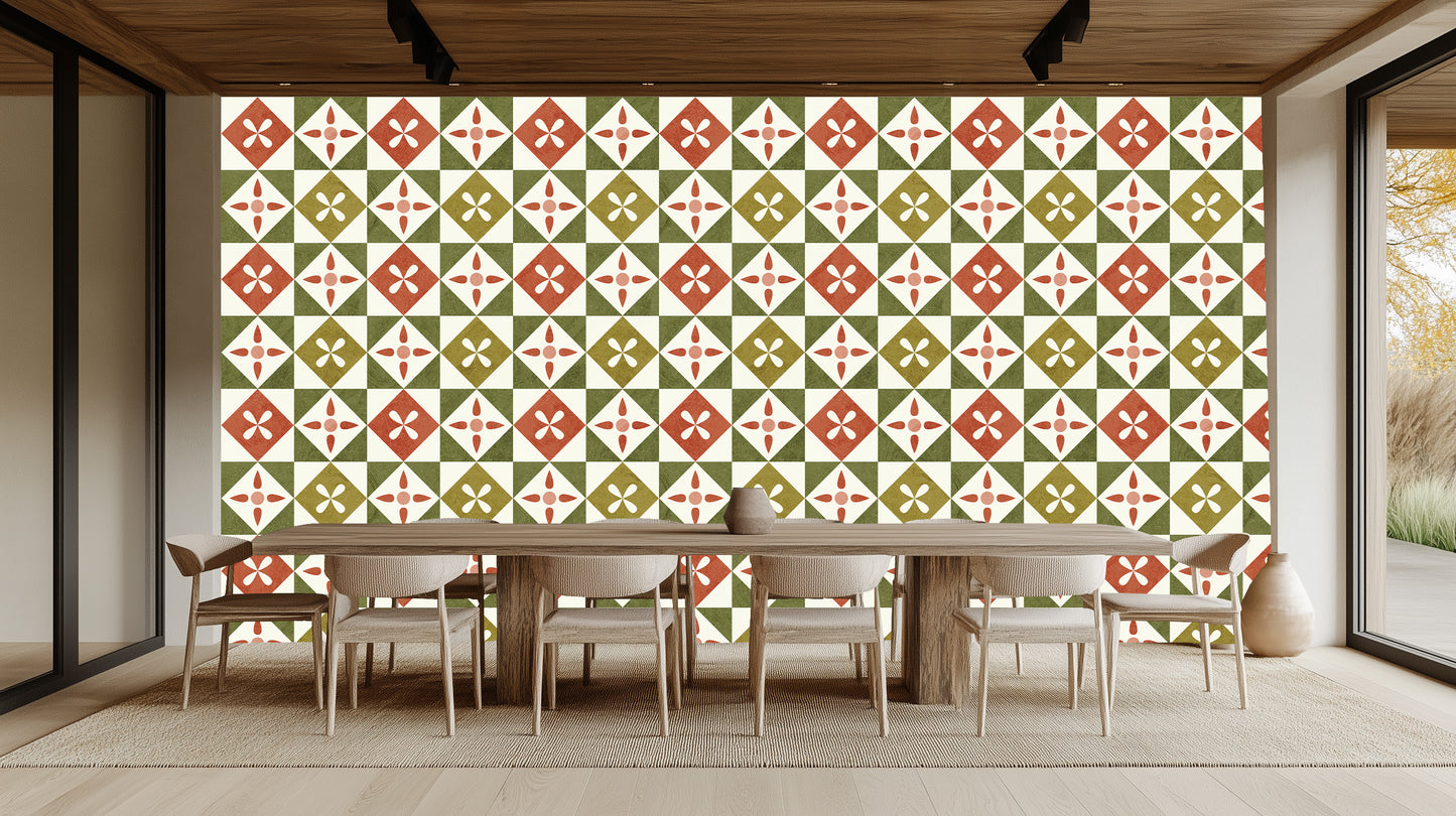Geometric Floral Tile Design wallpaper - XWALLX