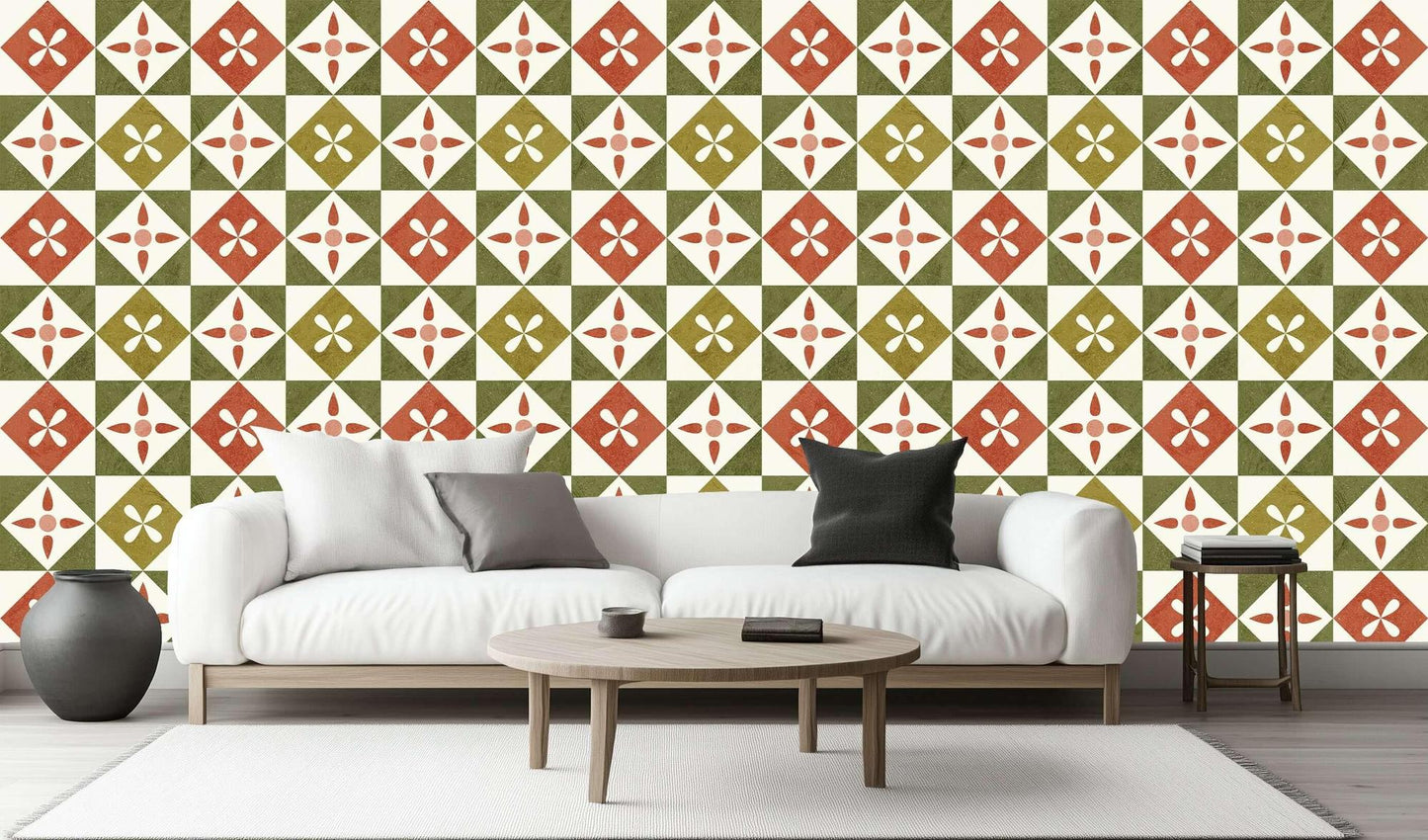 Geometric Floral Tile Design wall decor - XWALLX