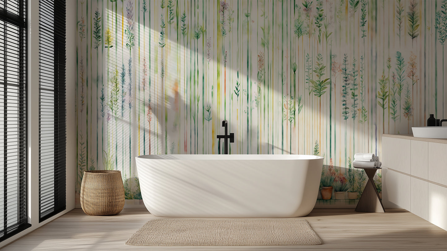 Delicate Botanical Stripes wallpaper mural - XWALLX