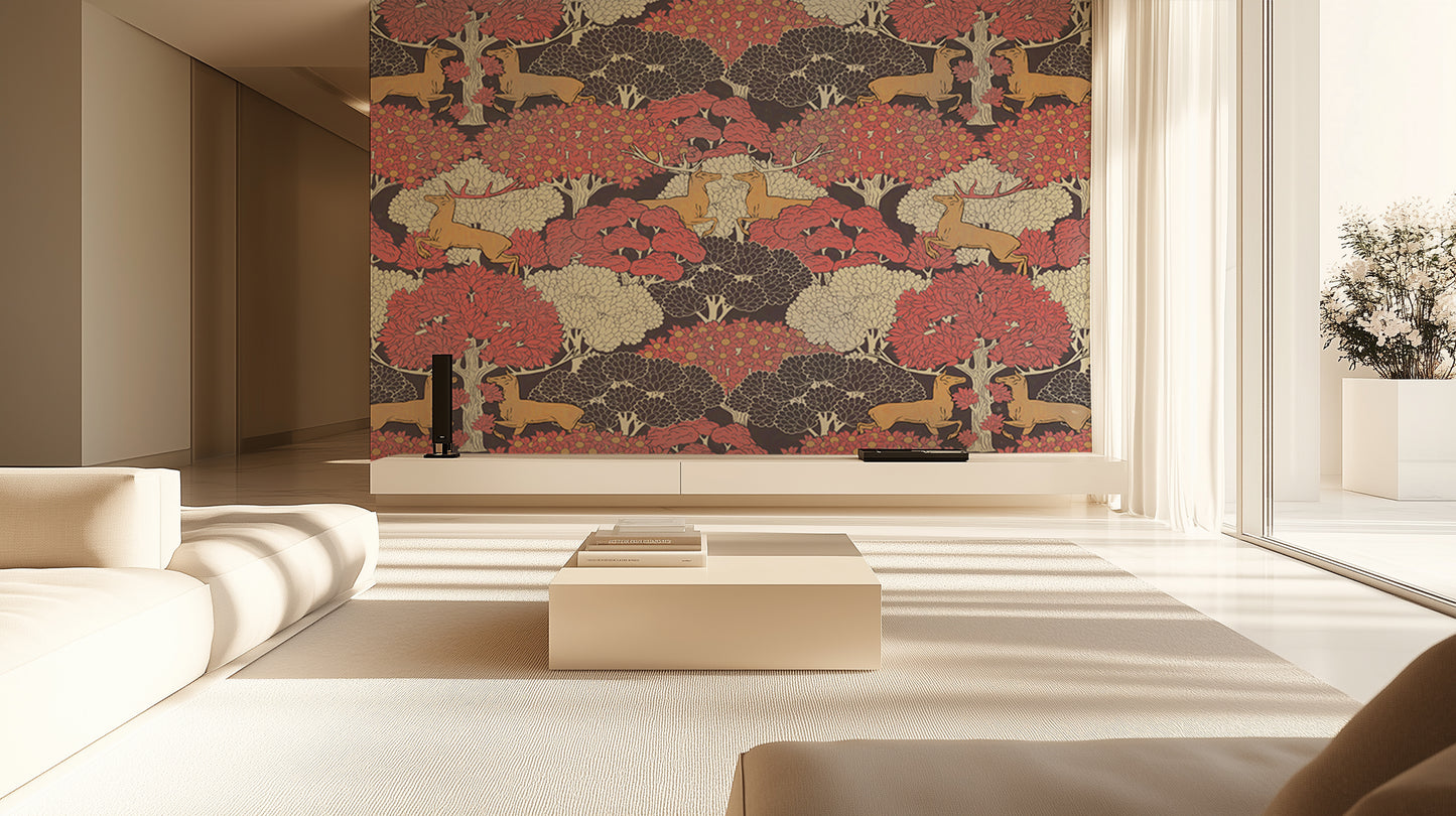 Running Deer Woodland wall mural Mural wallpaper - XWALLX