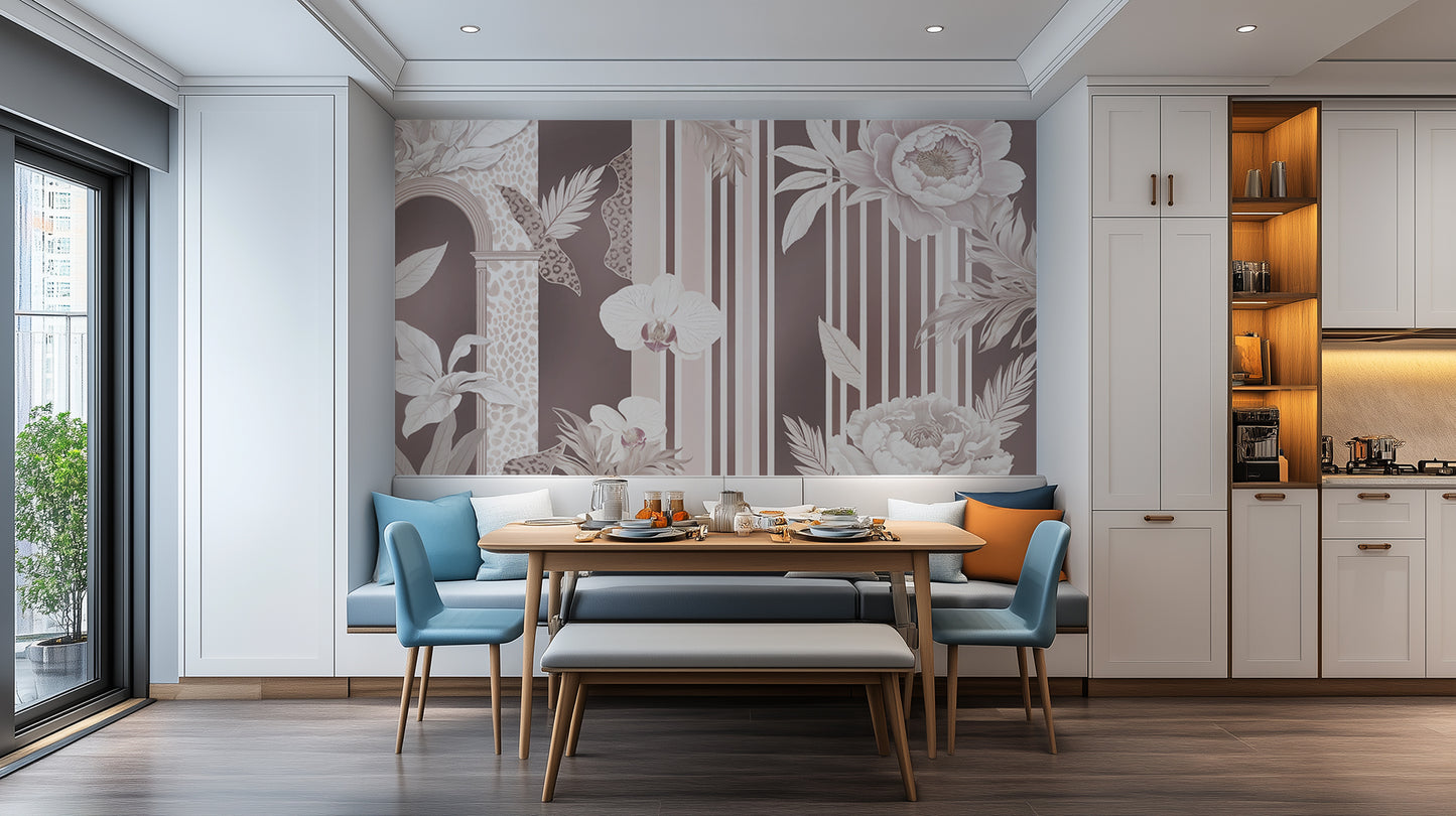 Elegant Floral and Striped wall mural - XWALLX