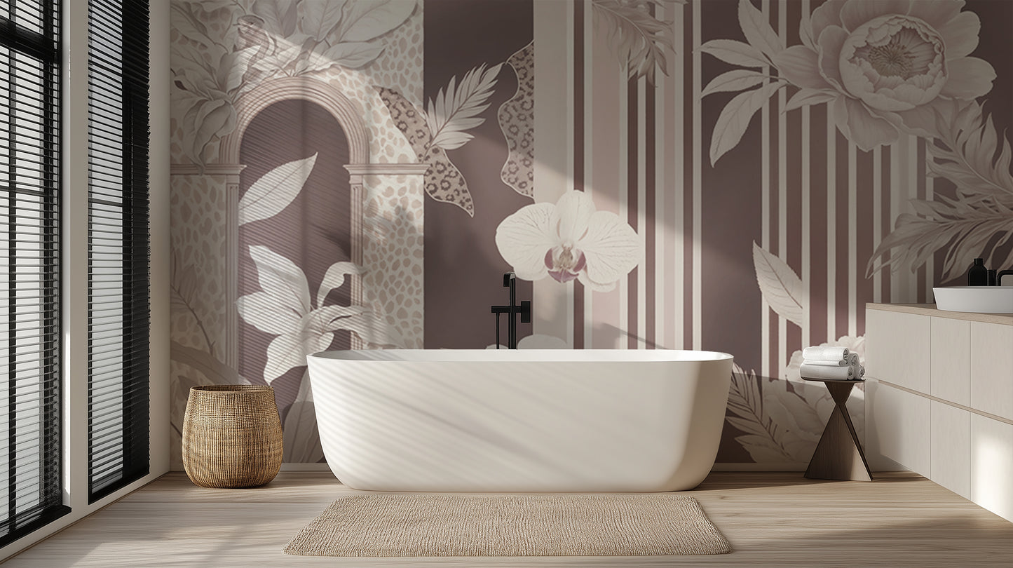 Elegant Floral and Striped wallpaper mural - XWALLX