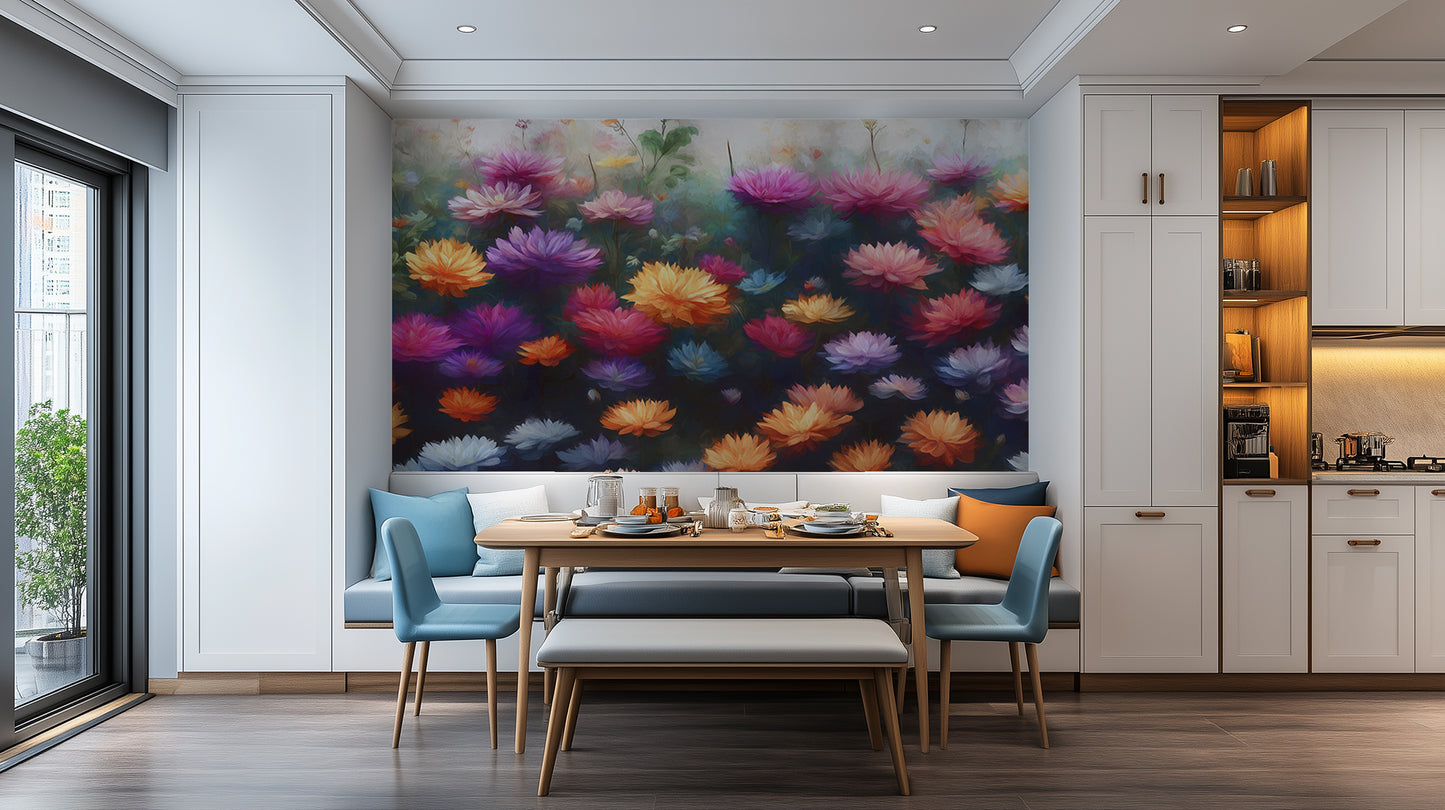 Vibrant Chrysanthemum Field wall mural - XWALLX