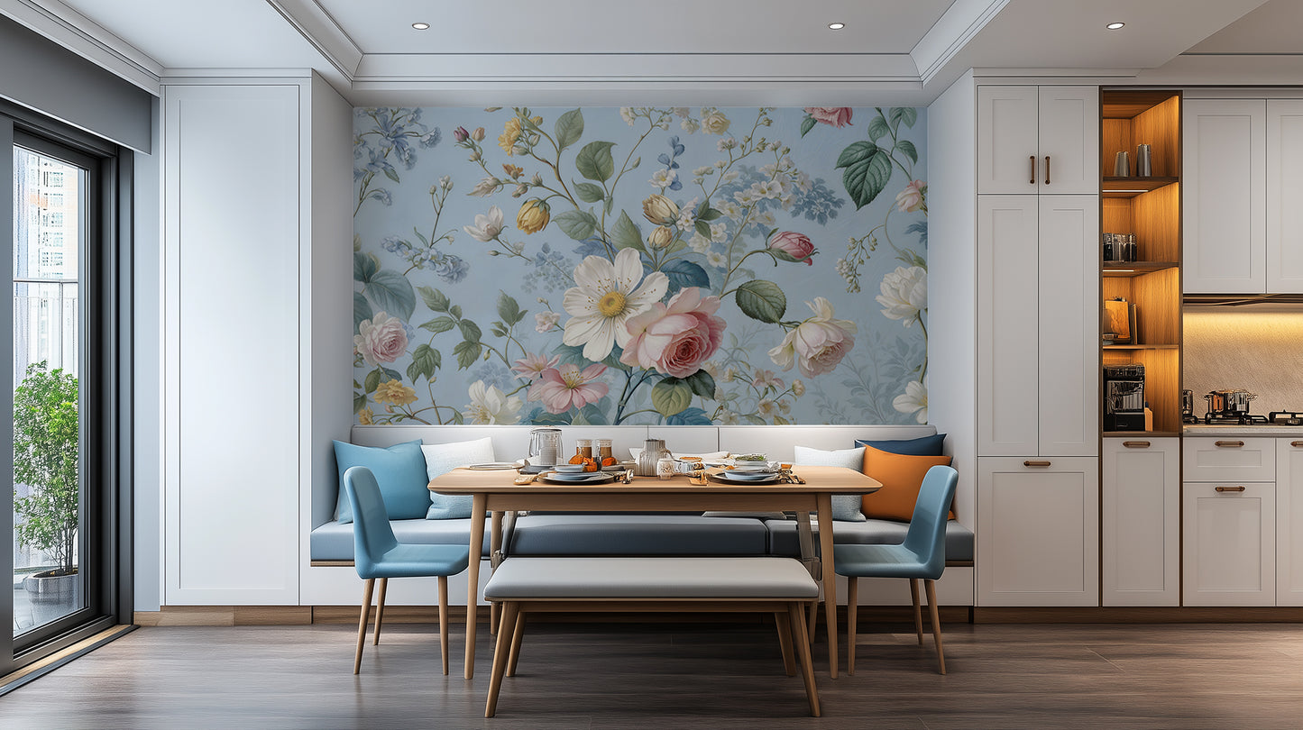 Muted Blue Floral Garden wall mural Mural wall mural - XWALLX