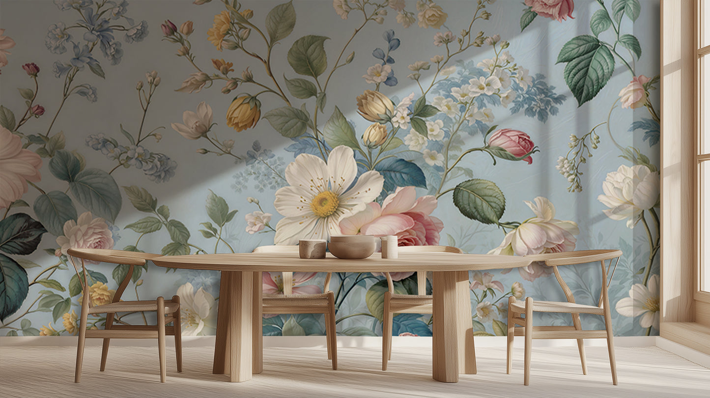 Muted Blue Floral Garden wall mural Mural wall art - XWALLX