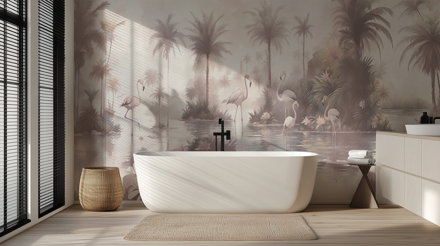 Serene Flamingo Oasis wall mural Mural wallpaper mural - XWALLX