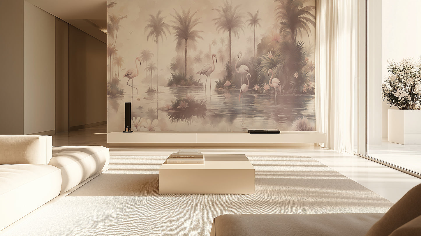 Serene Flamingo Oasis wall mural Mural wallpaper - XWALLX