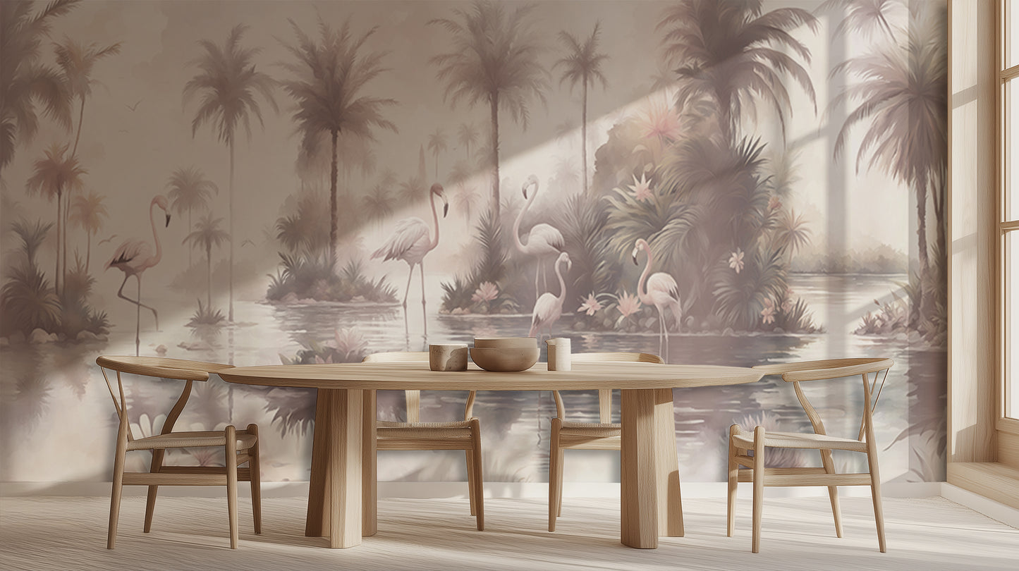 Serene Flamingo Oasis wall mural Mural wall art - XWALLX
