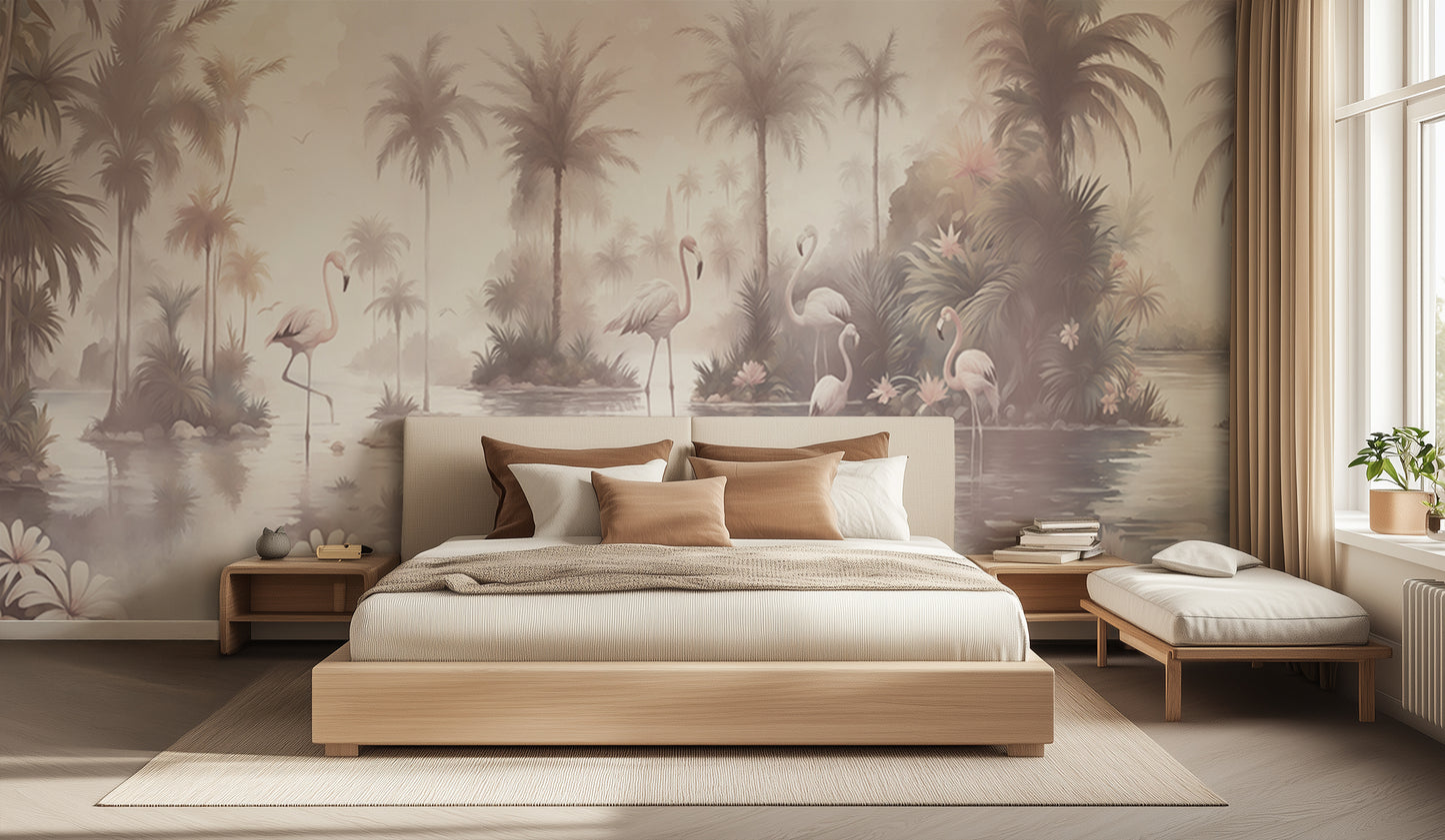 Serene Flamingo Oasis wall mural Mural wall decor - XWALLX
