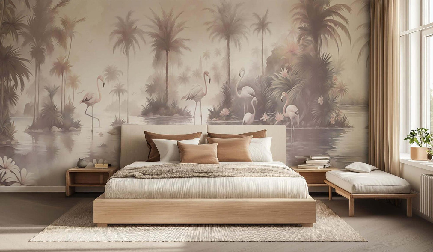 Serene Flamingo Oasis wall mural Mural wall decor - XWALLX