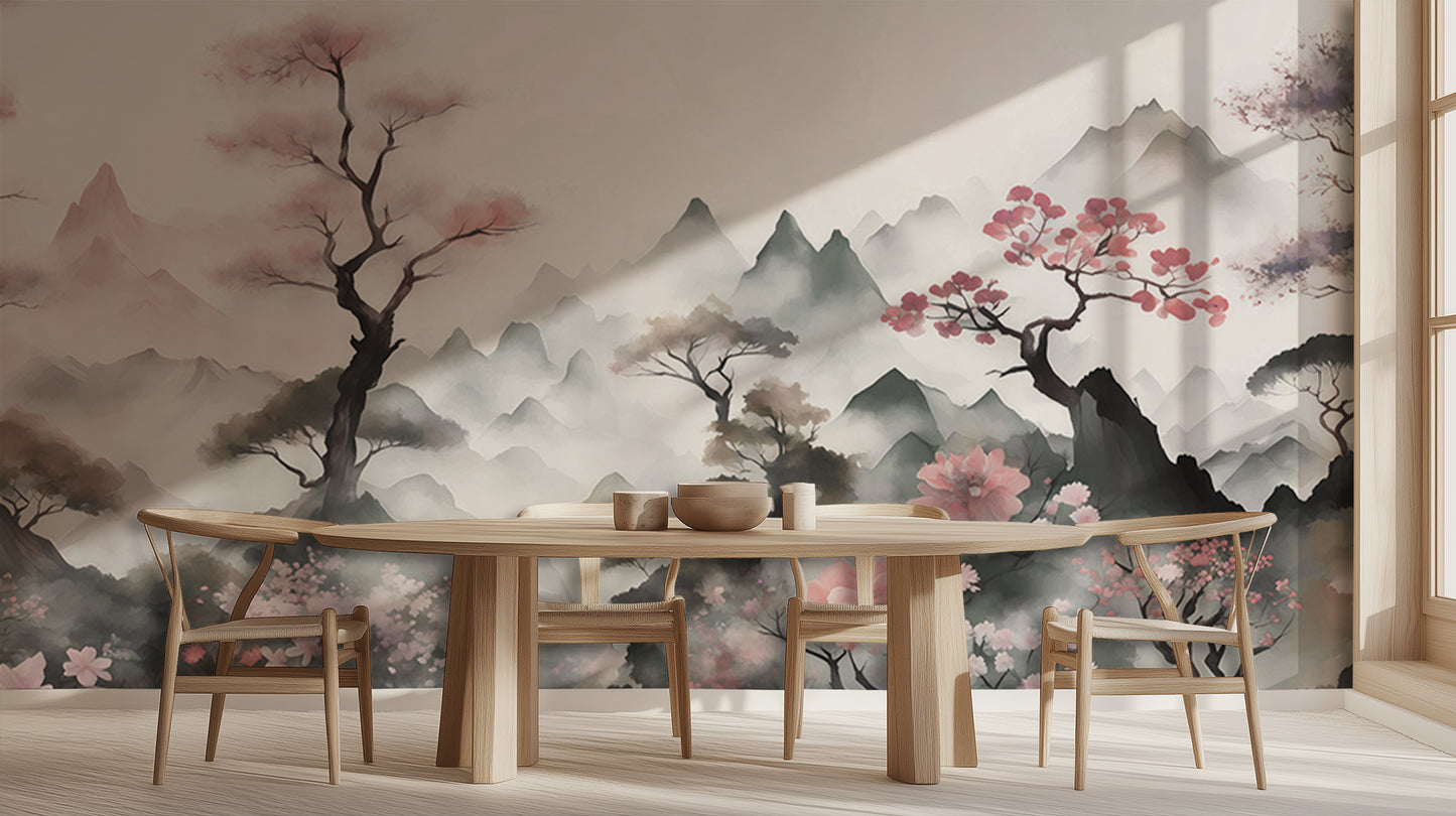 Misty Mountain Cherry Blossom wall art - XWALLX