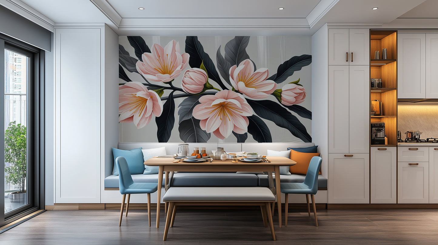 Soft Pink Magnolia Floral wall mural - XWALLX