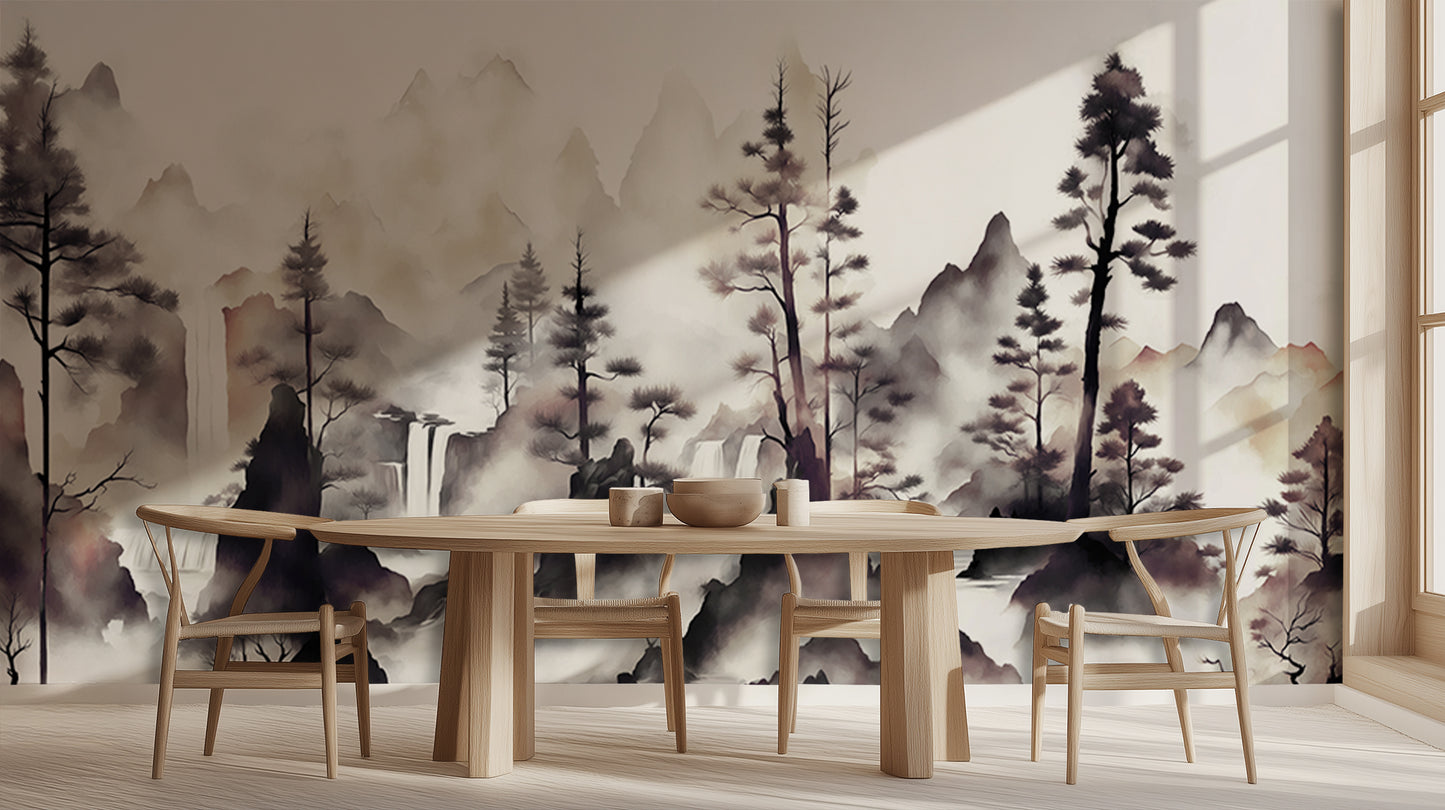 Misty Peaks Forest Waterfall wall art - XWALLX