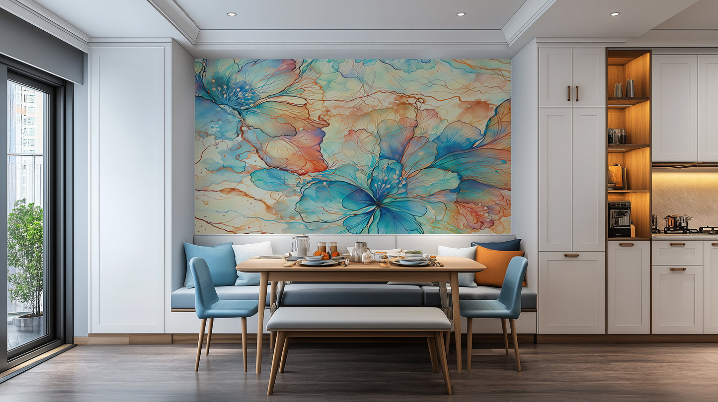 Aqua Bloom Watercolor wall mural - XWALLX