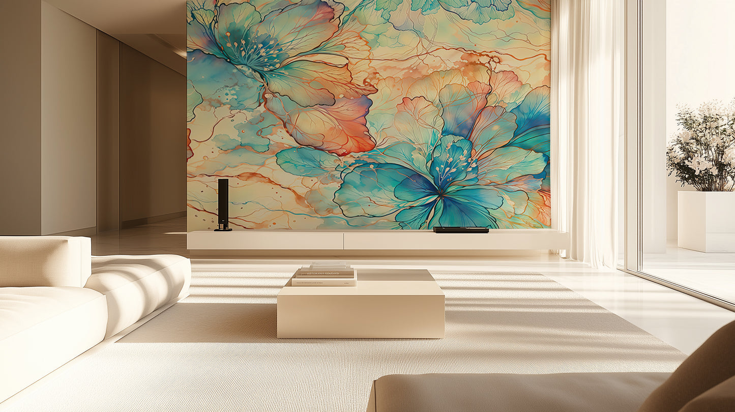 Aqua Bloom Watercolor wallpaper - XWALLX