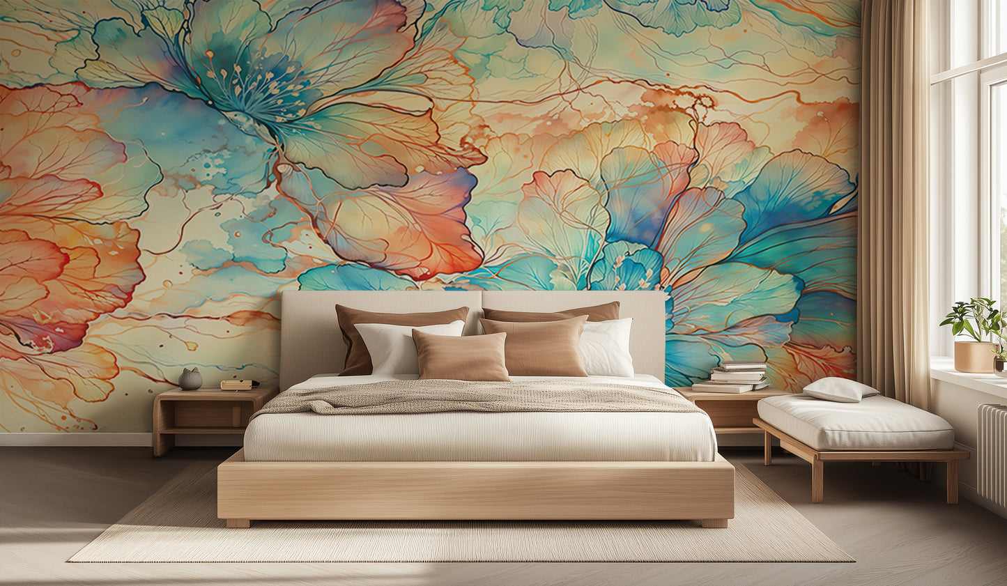 Aqua Bloom Watercolor wall decor - XWALLX