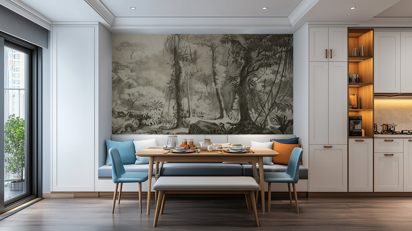 Monochrome Jungle Illustration wall mural - XWALLX