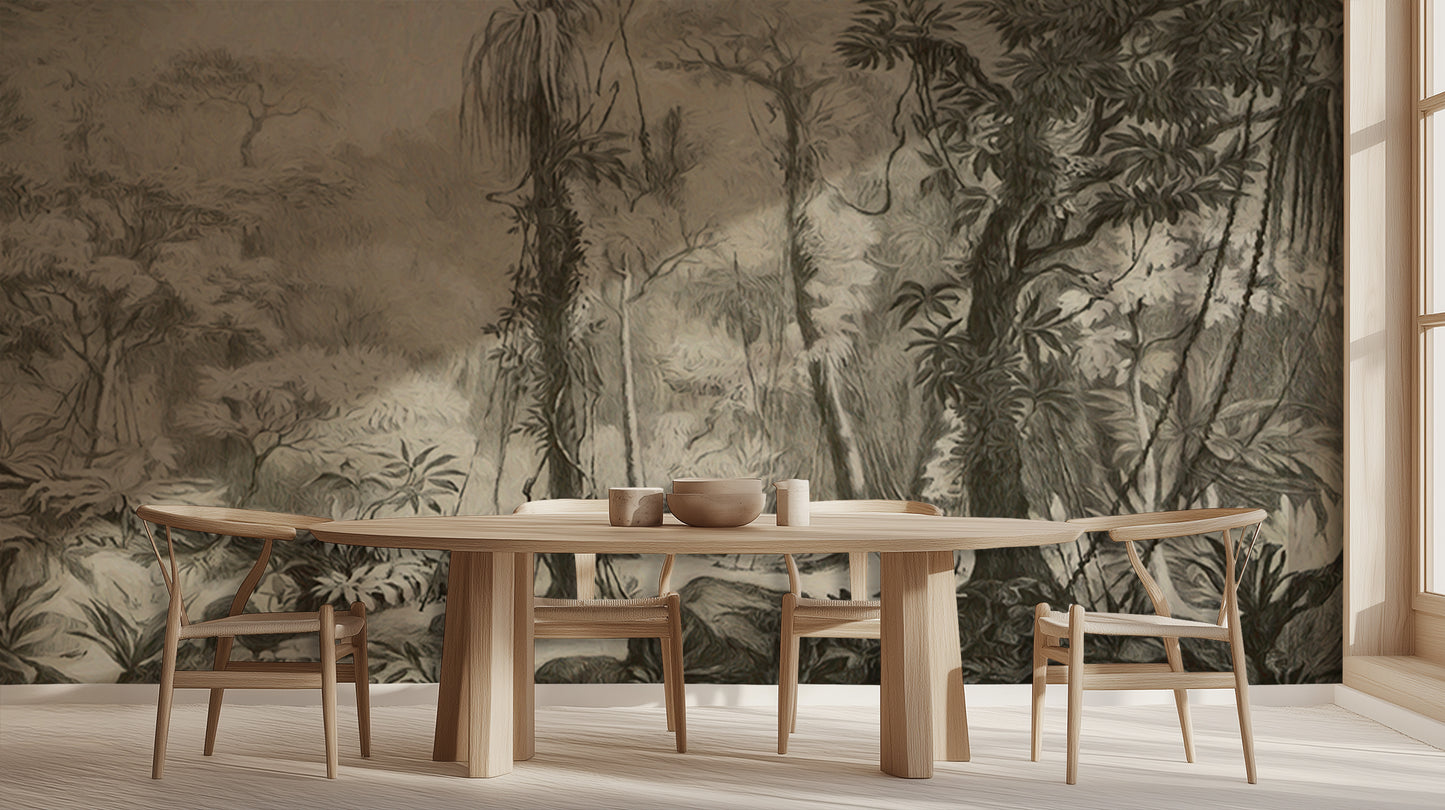 Monochrome Jungle Illustration wall art - XWALLX