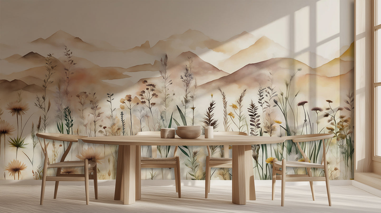 Floral Serenity Meadow wall mural - XWALLX