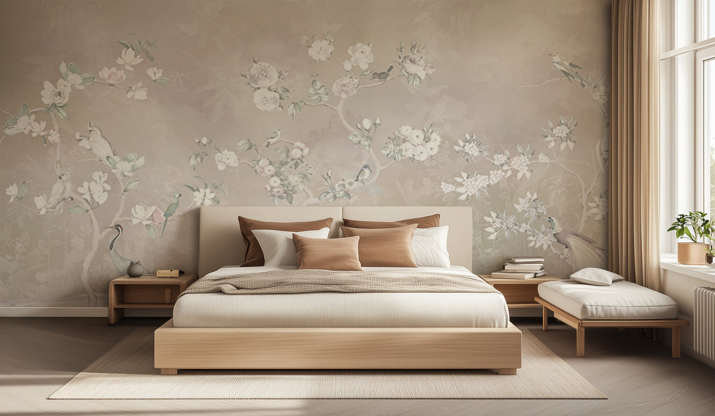 Delicate Floral Birds wall mural - XWALLX
