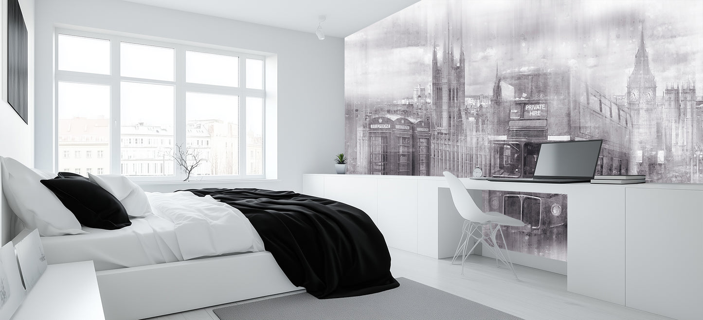 Monochrome London Icons wallpaper mural - XWALLX