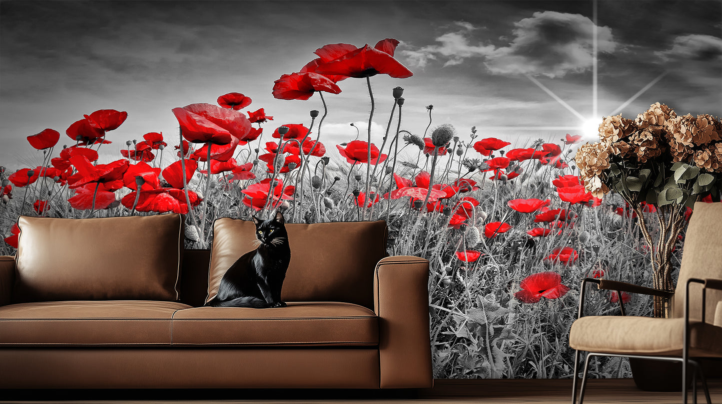 Sunburst Poppies Monochrome wall decor - XWALLX