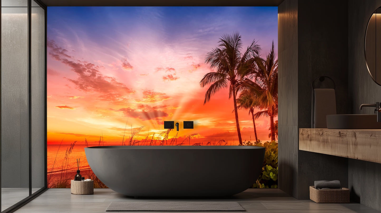 Vibrant Palm Sunset wall mural - XWALLX