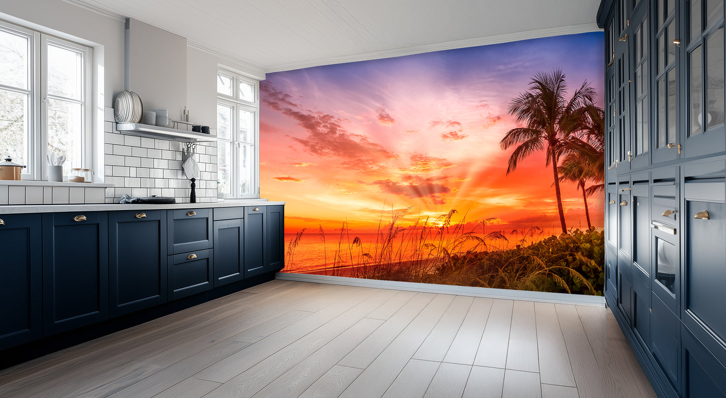 Vibrant Palm Sunset wall art - XWALLX