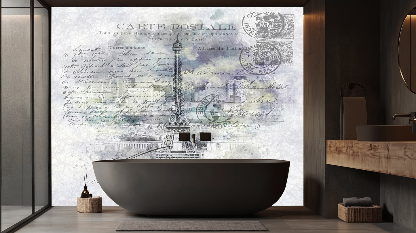 Eiffel Tower Postcard Script wall mural - XWALLX