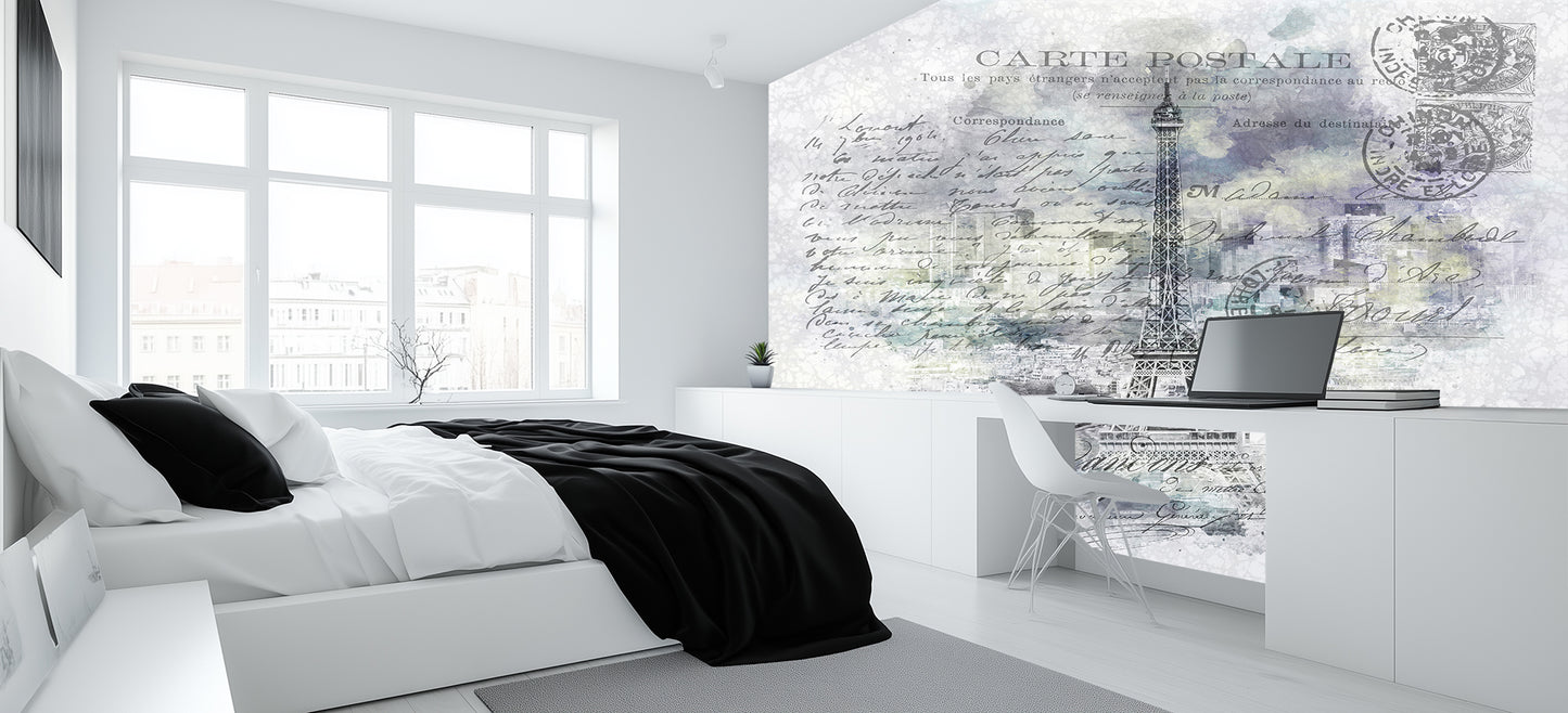 Eiffel Tower Postcard Script wallpaper mural - XWALLX
