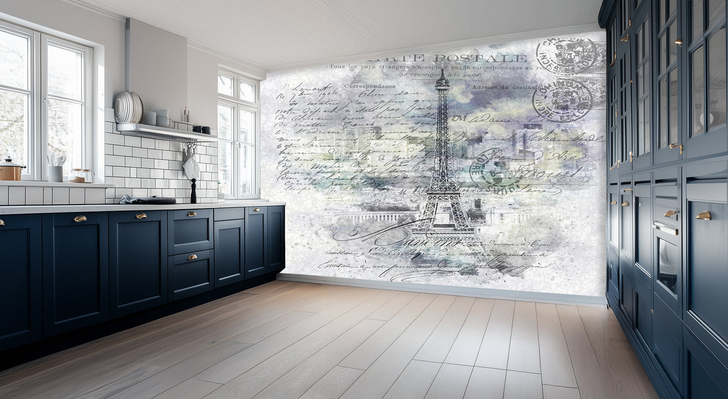 Eiffel Tower Postcard Script wall art - XWALLX