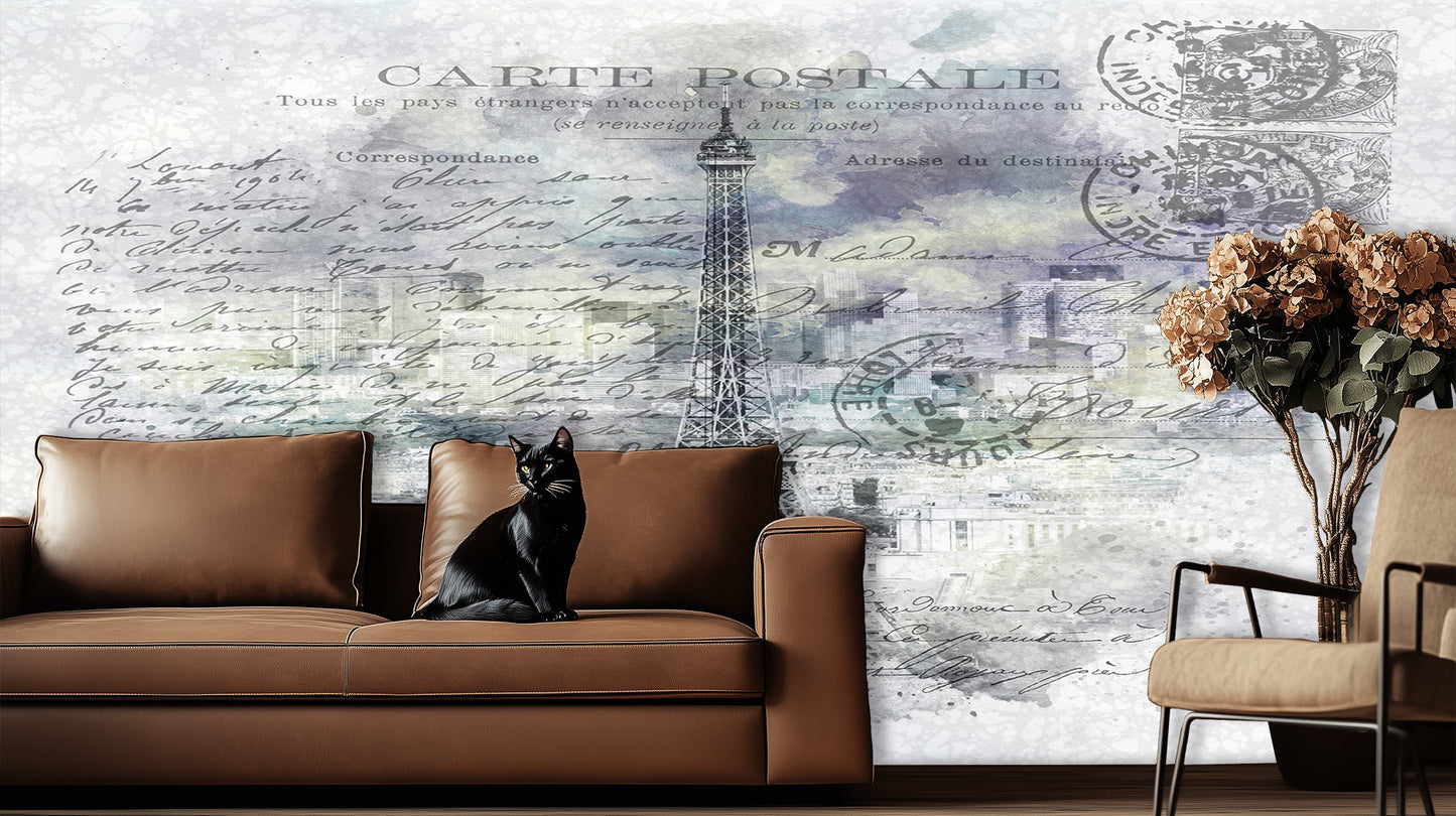 Eiffel Tower Postcard Script wall decor - XWALLX