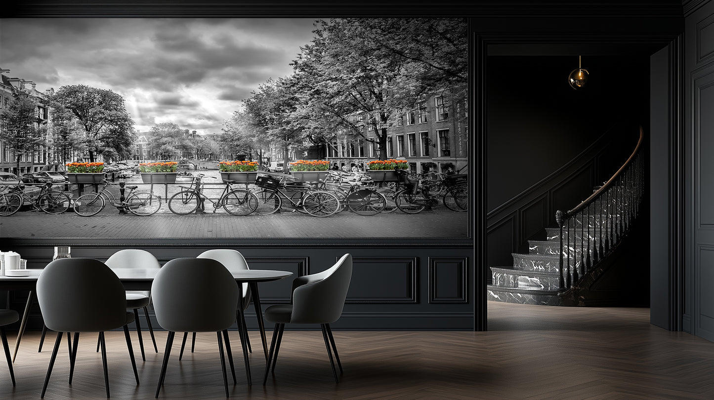 Monochrome Canal Orange Tulips wallpaper - XWALLX