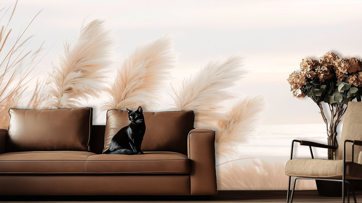 Soft Pampas Grass Wall Mural for Refined Spaces wall decor - XWALLX