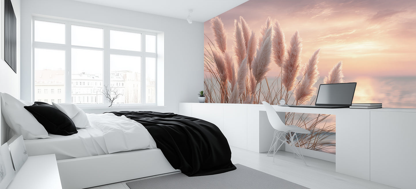 Serene Pampas Grass Sunrise wallpaper mural - XWALLX