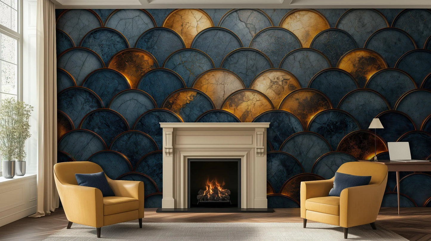 Gold and Navy Blue wallpaper mural - XWALLX