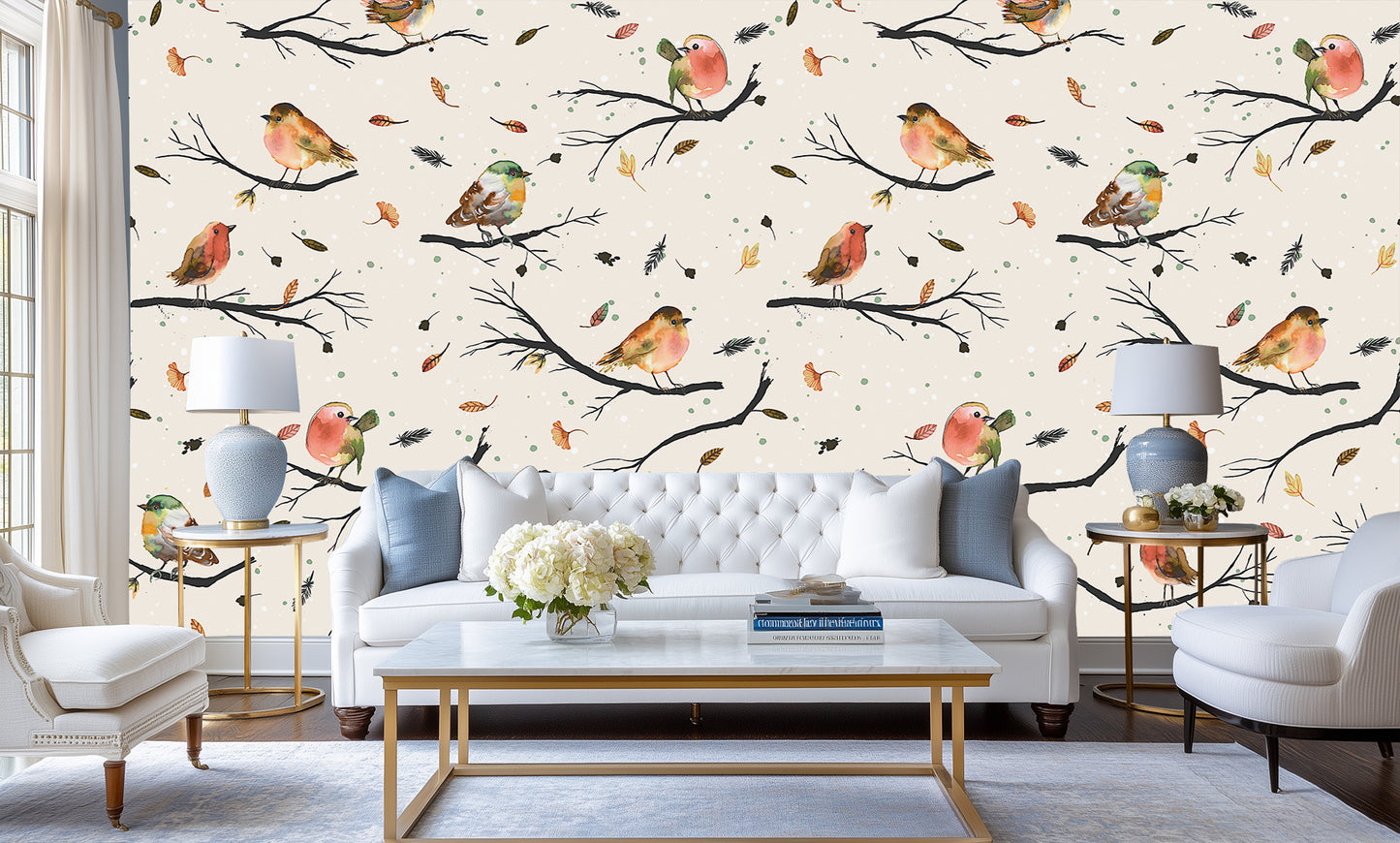 Watercolor Robins Branch wall decor - XWALLX